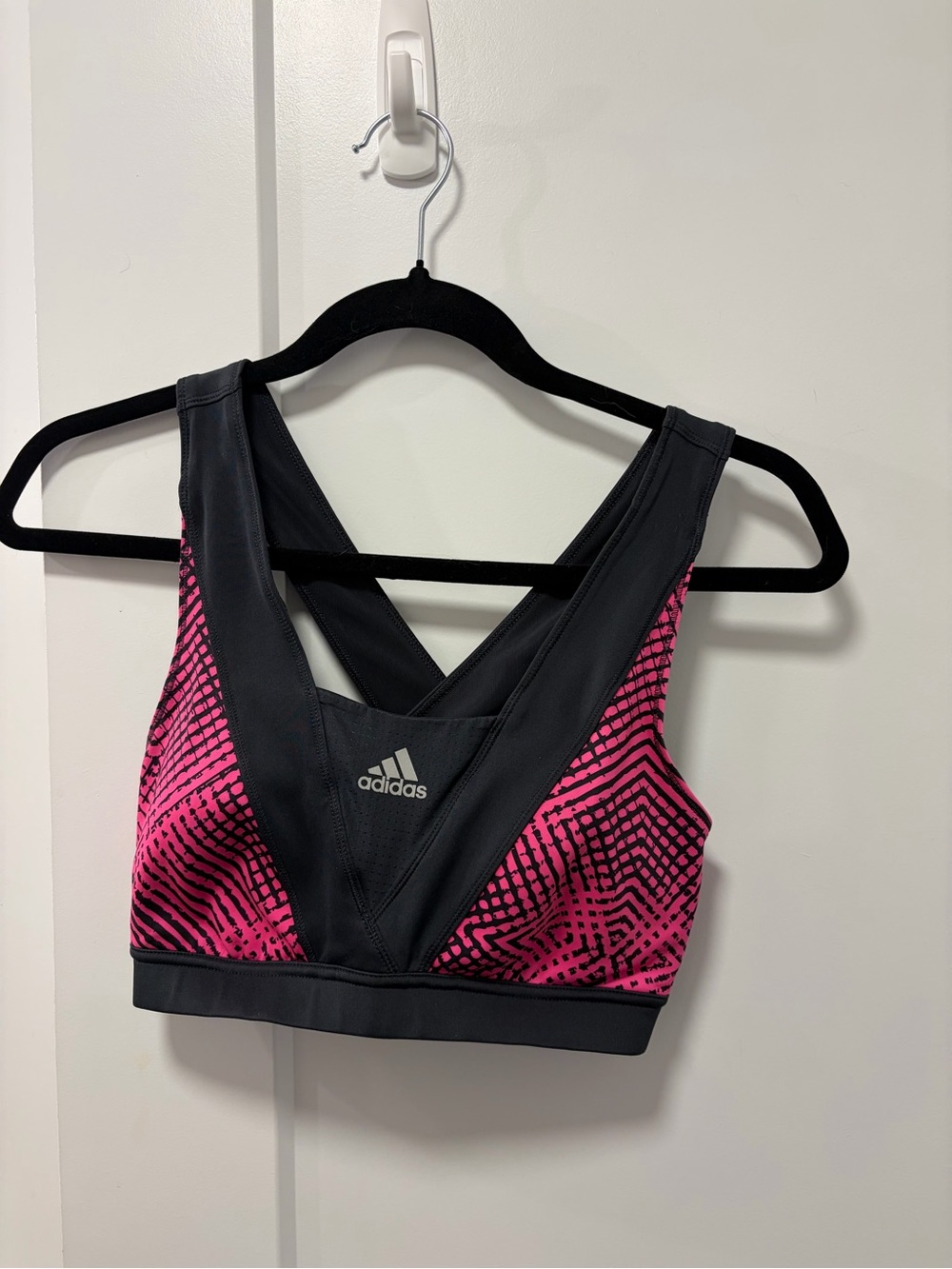 adidas Pink and Black Cross-Back Medium Support Sports Bra